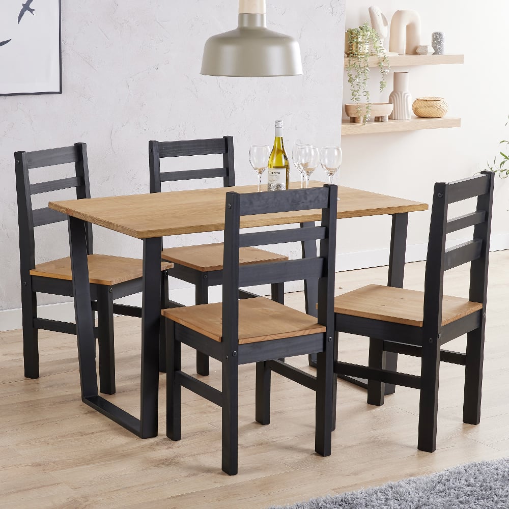 Read more about Tilston wooden small dining table with 4 chairs in oak and black