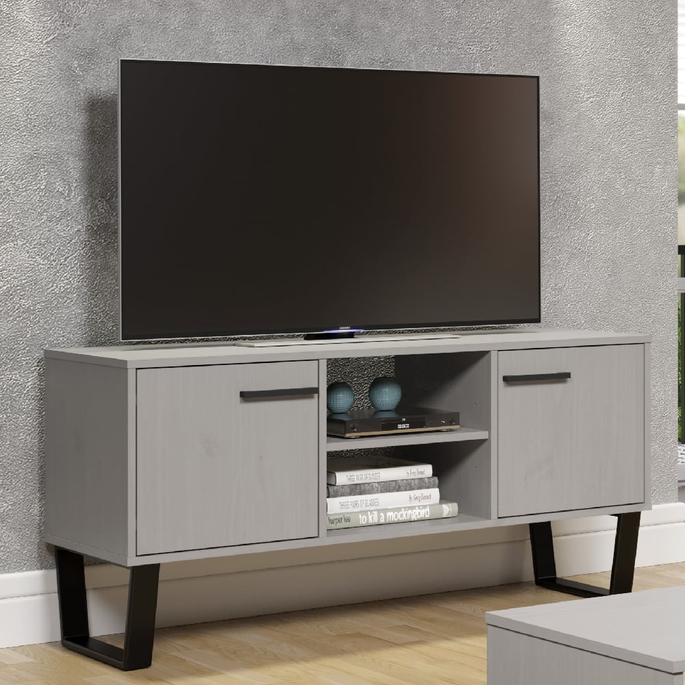 tilston wooden tv stand with 2 doors in white and black