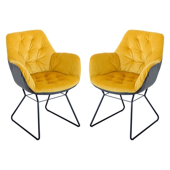 Read more about Titania yellow two tone faux leather dining chairs in pair