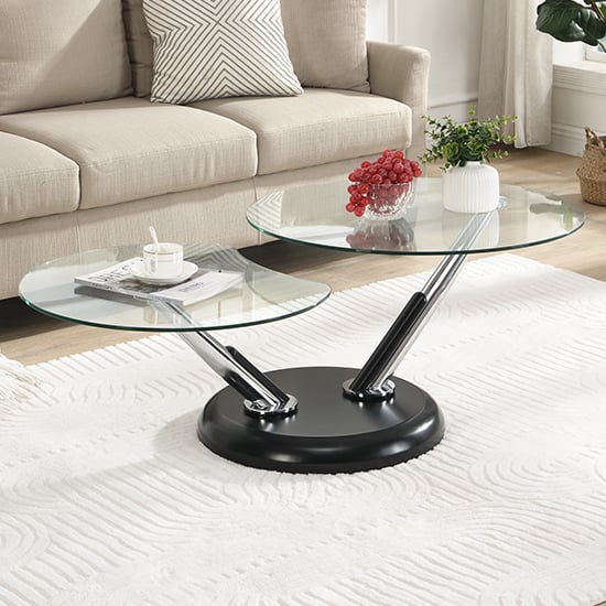 tokyo twist glass top coffee table with black matt base