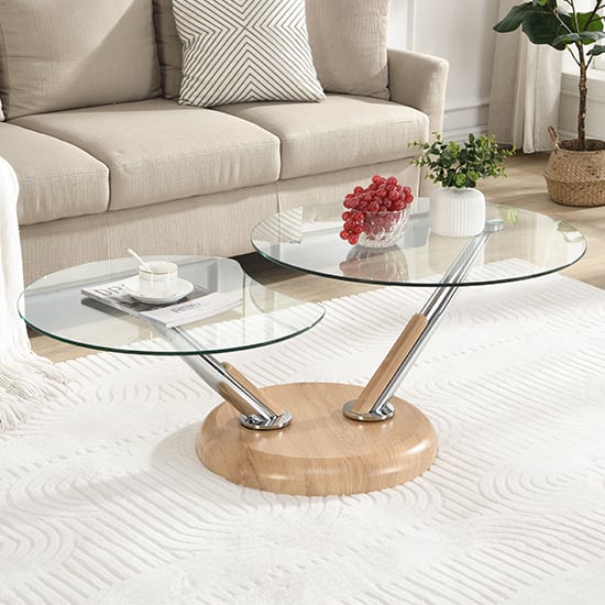 tokyo twist glass top coffee table with oak base