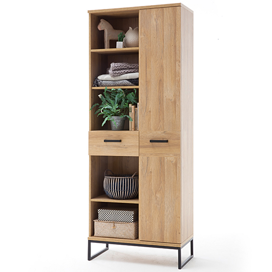 Product photograph of Toledo Wooden 1 Door 1 Drawer Shelving Unit In Grandson Oak from Furniture in Fashion