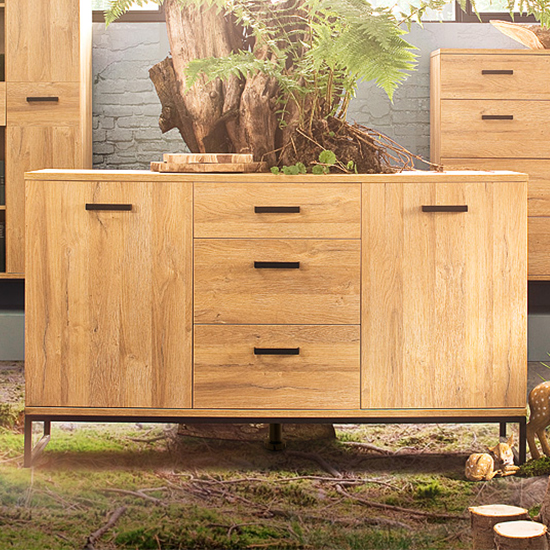 Product photograph of Toledo Wooden 2 Doors 3 Drawers Sideboard In Grandson Oak from Furniture in Fashion