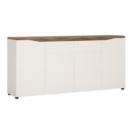 Photo of Toltec wooden sideboard in oak and white high gloss with 4 doors