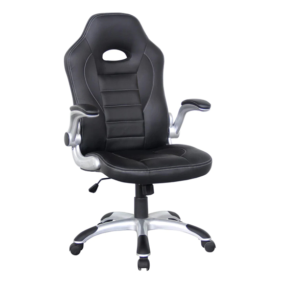 Photo of Tolled faux leather gaming chair in black