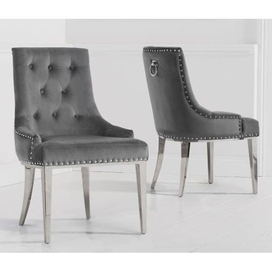 Toni Grey Velvet Dining Chairs In A Pair | Furniture in Fashion