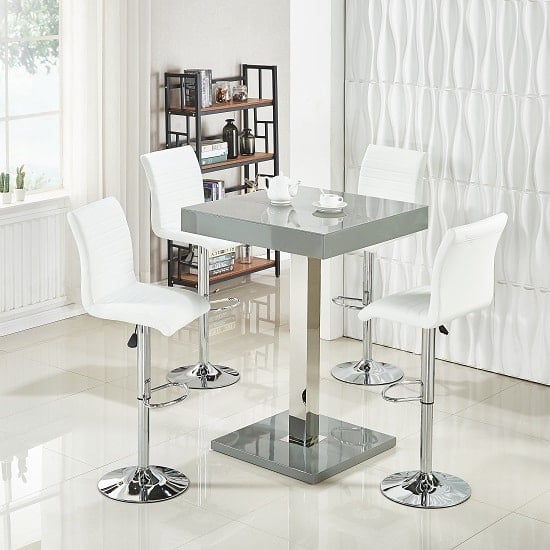 Read more about Topaz glass grey gloss bar table with 4 ripple white stools