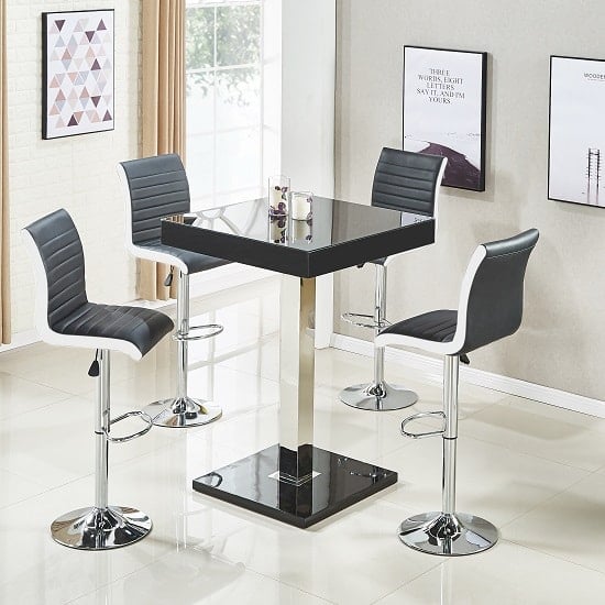 Read more about Topaz glass black gloss bar table 4 ritz black white stools