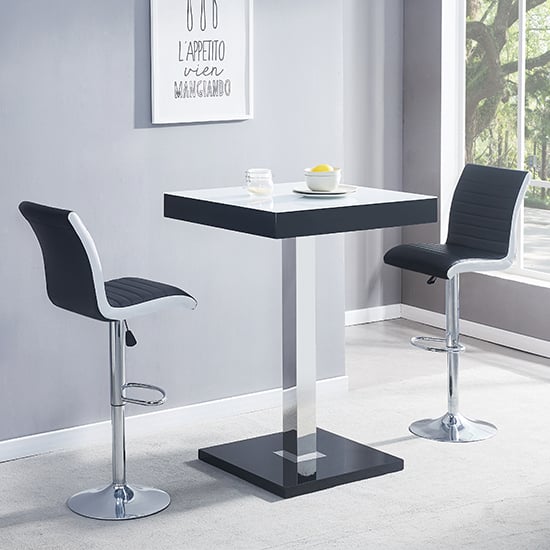 Product photograph of Topaz Glass White Black Bar Table 2 Ritz Black White Stools from Furniture in Fashion