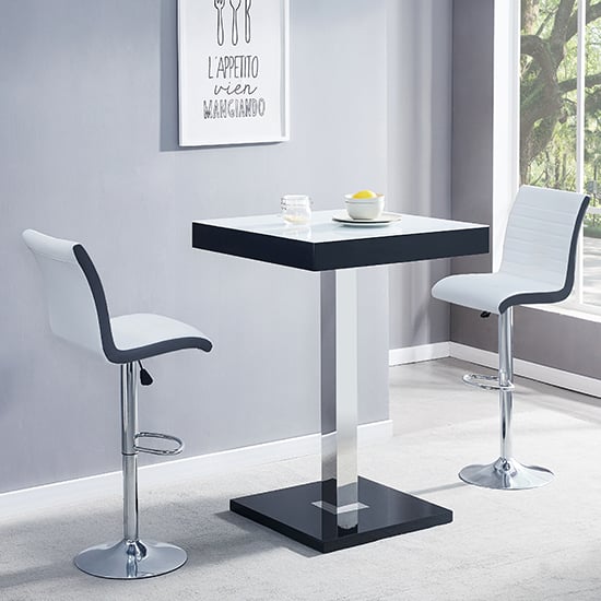 Product photograph of Topaz Glass White Black Bar Table 2 Ritz White Black Stools from Furniture in Fashion