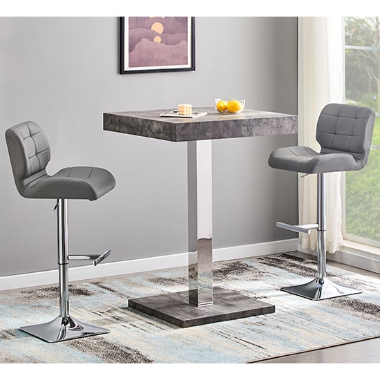 Product photograph of Topaz Concrete Effect Bar Table With 2 Candid Grey Stools from Furniture in Fashion