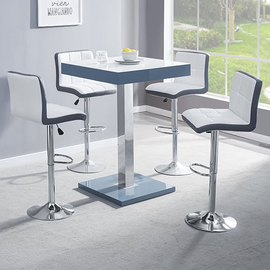 Product photograph of Topaz Glass White Grey Bar Table 4 Copez White Grey Stools from Furniture in Fashion