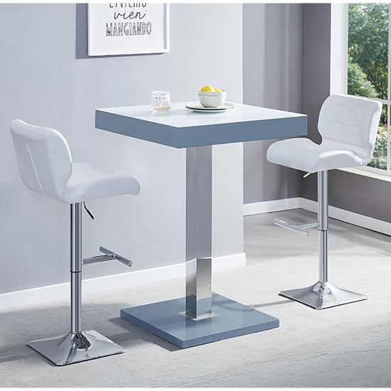 Product photograph of Topaz Glass White Grey Bar Table With 2 Candid White Stools from Furniture in Fashion