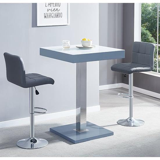 Product photograph of Topaz Glass White Grey Bar Table With 2 Coco Grey Stools from Furniture in Fashion