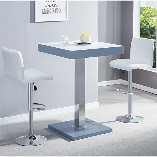 Product photograph of Topaz Glass White Grey Bar Table With 2 Coco White Stools from Furniture in Fashion