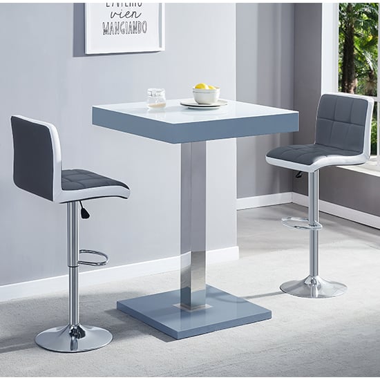Read more about Topaz glass white grey bar table 2 copez grey white stools