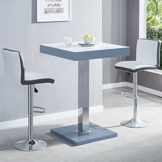 Product photograph of Topaz Glass White Grey Bar Table 2 Copez White Grey Stools from Furniture in Fashion