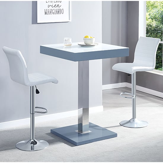 Product photograph of Topaz Glass White Grey Bar Table With 2 Ripple White Stools from Furniture in Fashion