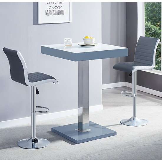 Product photograph of Topaz Glass White Grey Bar Table 2 Ritz Grey White Stools from Furniture in Fashion