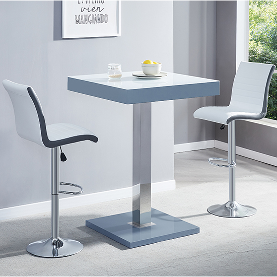 Product photograph of Topaz Glass White Grey Bar Table 2 Ritz White Grey Stools from Furniture in Fashion
