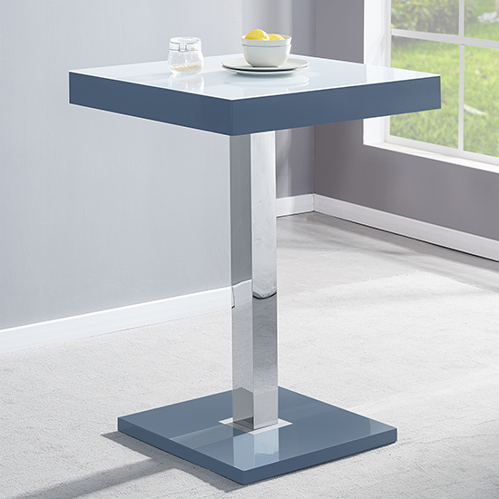 Read more about Topaz high gloss bar table in grey with white glass top