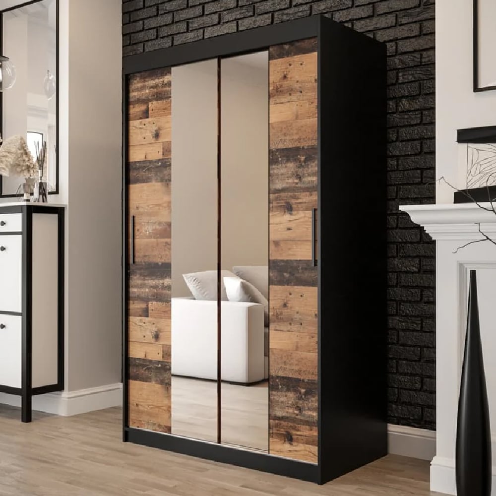 topeka 2 mirrored 120cm wardrobe with 2 sliding doors in dark oak