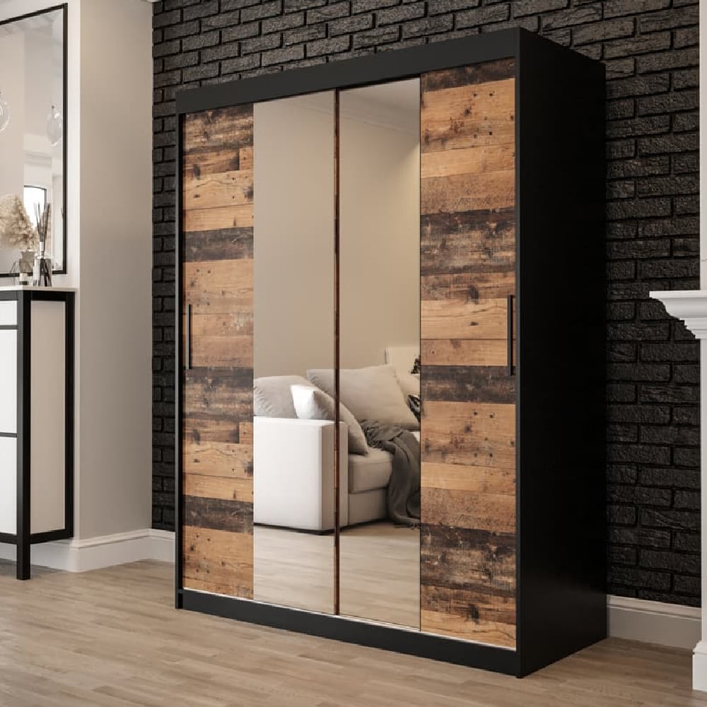 topeka 2 mirrored 150cm wardrobe with 2 sliding doors in dark oak