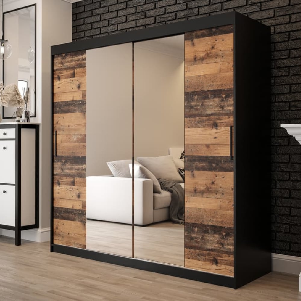 topeka 2 mirrored 200cm wardrobe with 2 sliding doors in dark oak