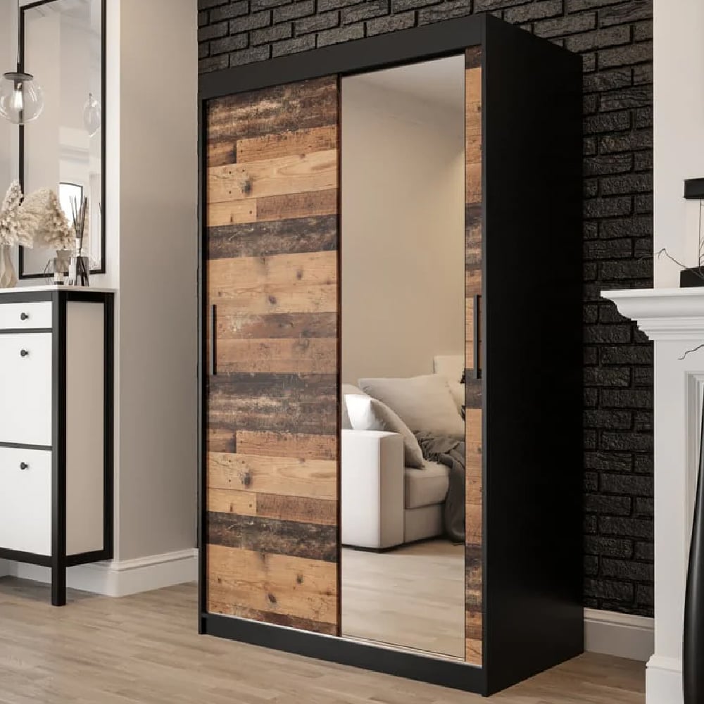 topeka 1 mirrored 120cm wardrobe with 2 sliding doors in dark oak