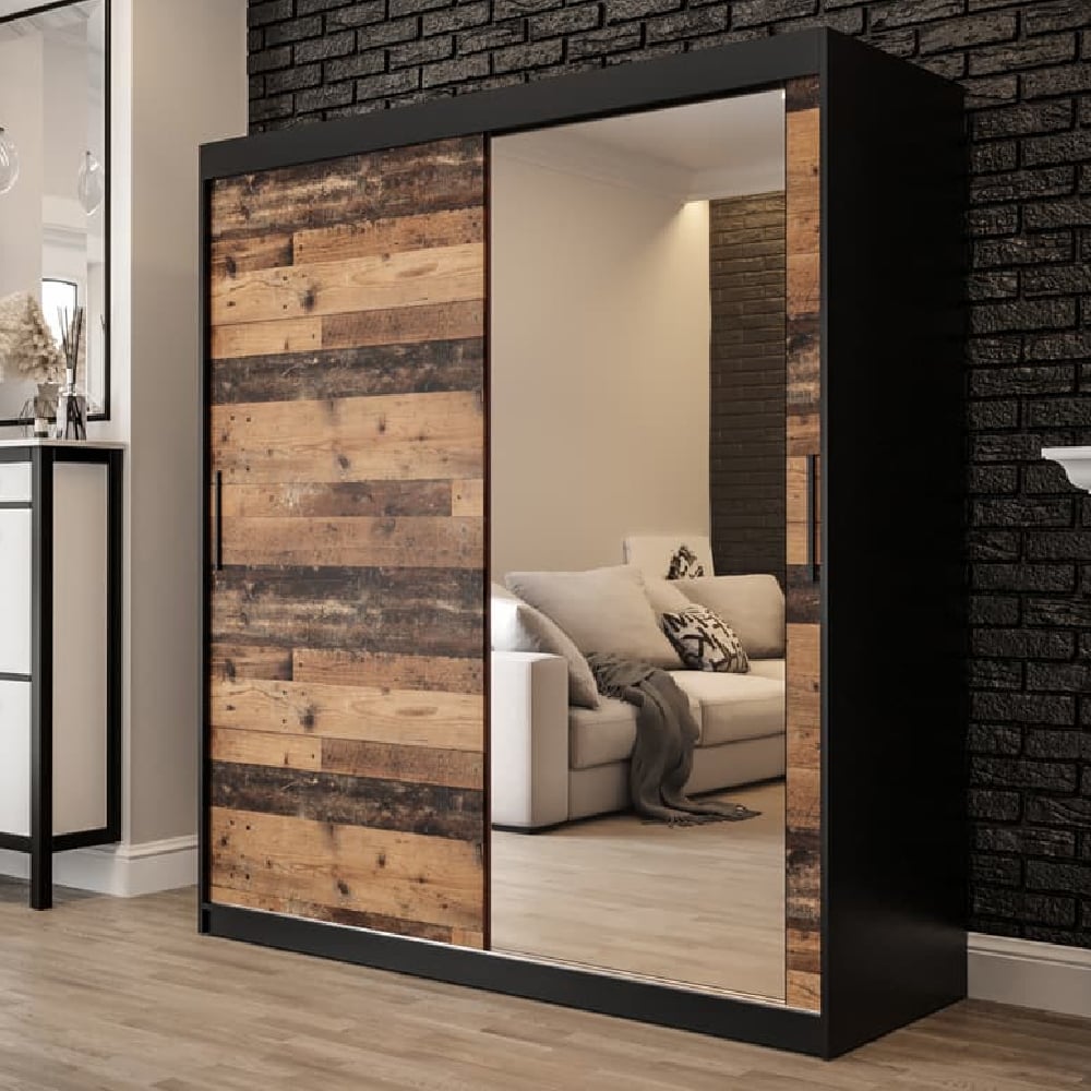 topeka 1 mirrored 180cm wardrobe with 2 sliding doors in dark oak