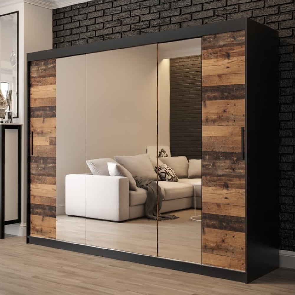 topeka 3 mirrored wardrobe with 3 sliding doors in dark oak