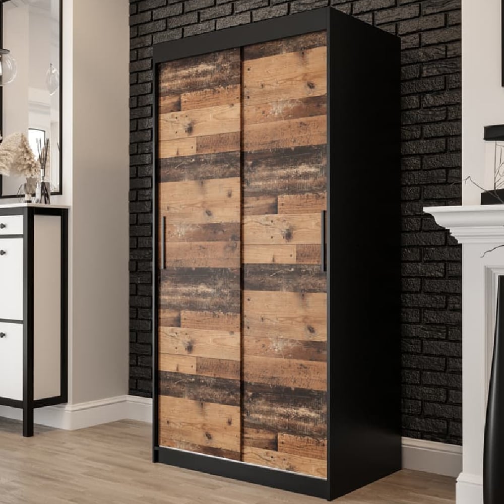 topeka wooden 100cm wardrobe with 2 sliding doors in dark oak