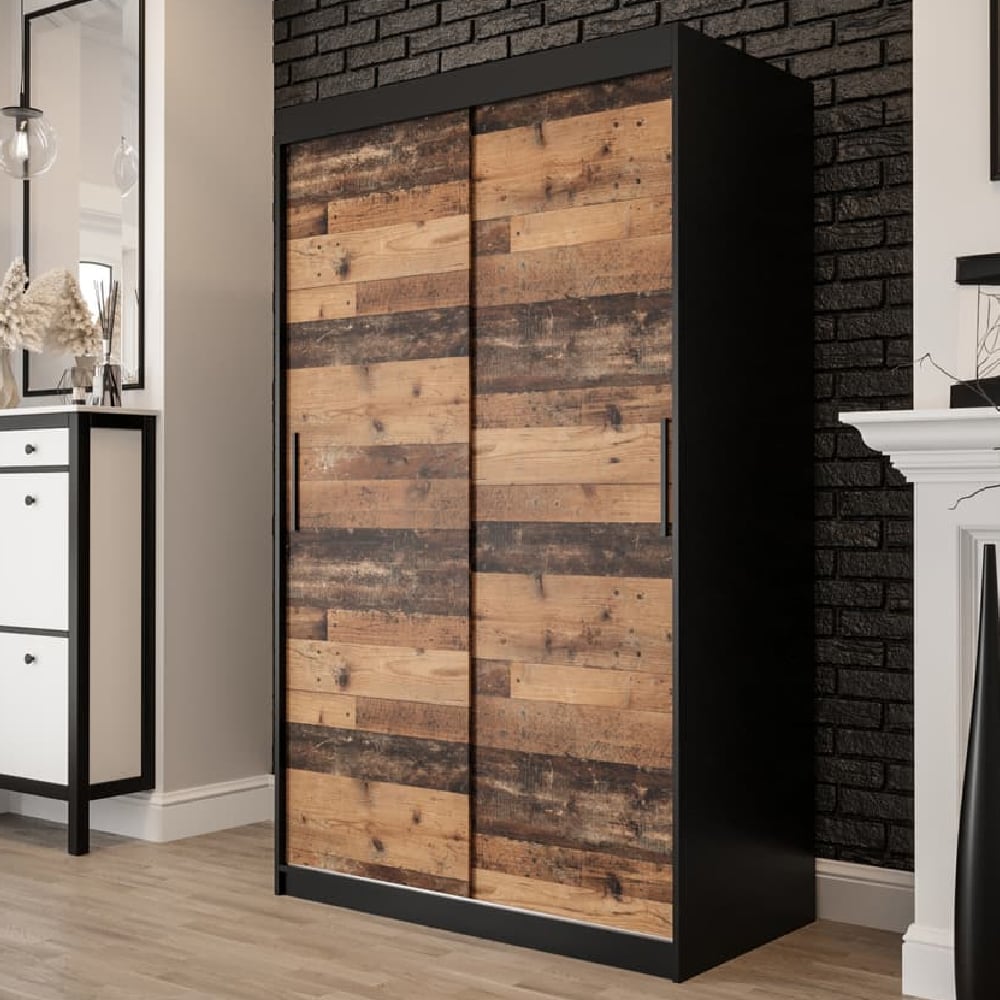 topeka wooden 120cm wardrobe with 2 sliding doors in dark oak