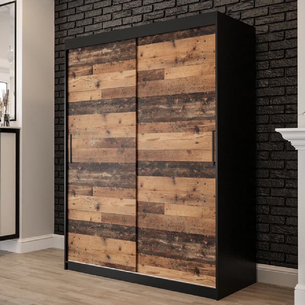 topeka wooden 150cm wardrobe with 2 sliding doors in dark oak