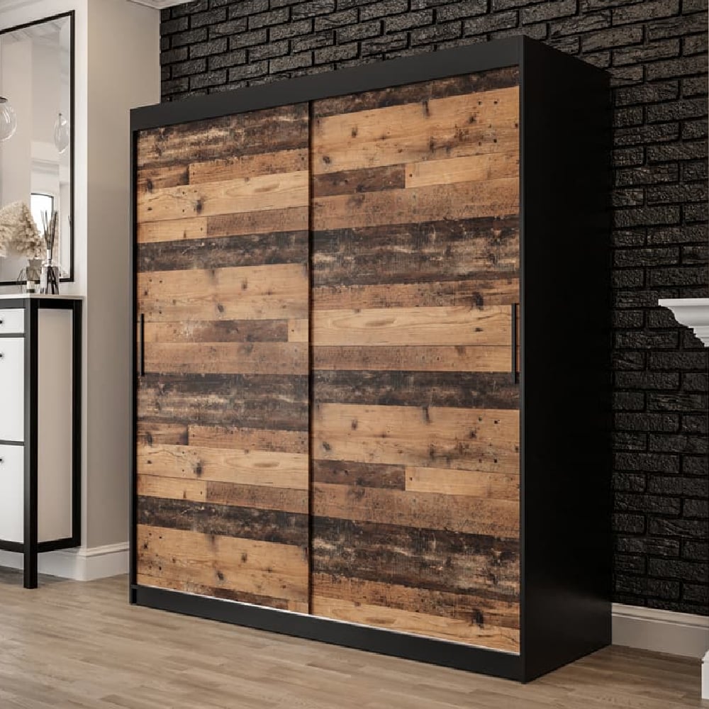 topeka wooden 180cm wardrobe with 2 sliding doors in dark oak