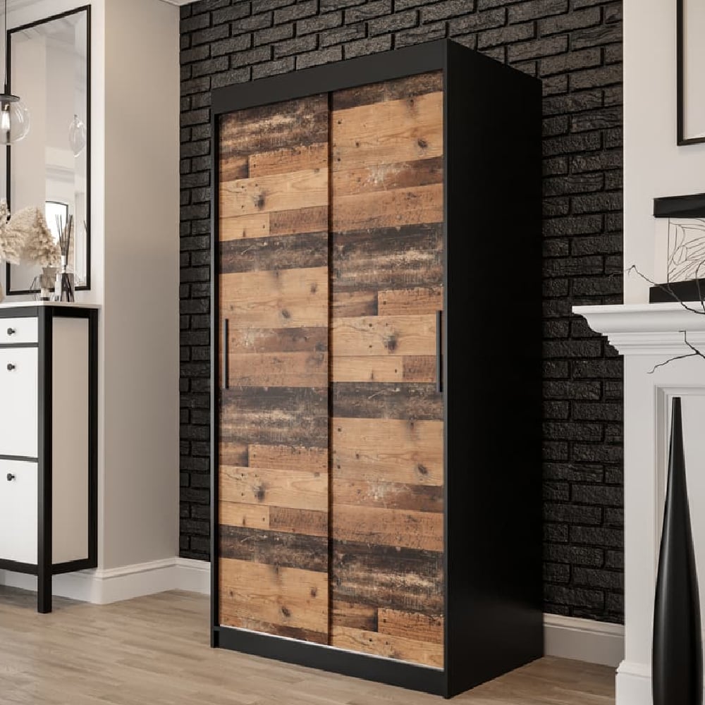 Read more about Topeka wooden wardrobe with 2 sliding doors in dark oak