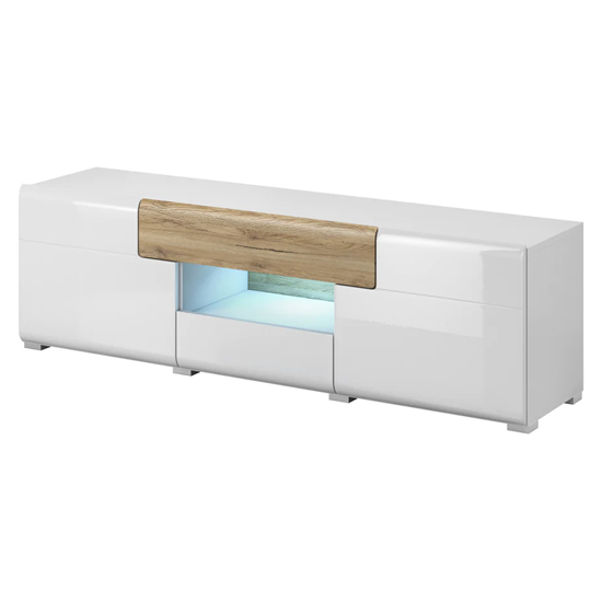 Product photograph of Torino High Gloss Tv Stand In White And San Remo Oak And Led from Furniture in Fashion