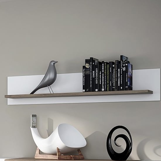 Photo of Tortola small wooden wall shelf in oak and white