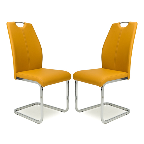 Product photograph of Towson Yellow Leather Effect Dining Chairs In Pair from Furniture in Fashion