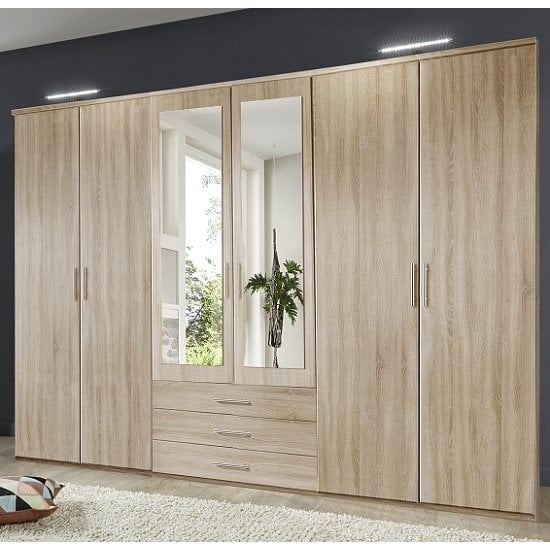 View Tracy mirrored wardrobe large in oak effect with 6 doors