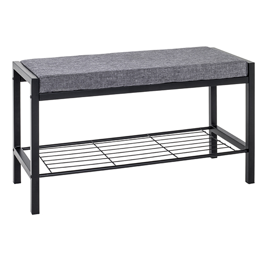 Product photograph of Traverse Metal Shoe Bench In Black With Grey Fabric Seat from Furniture in Fashion