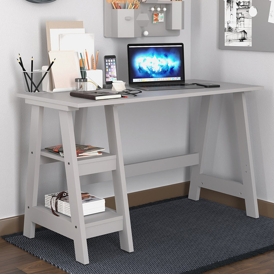 Photo of Travis wooden laptop desk with 2 shelves in grey