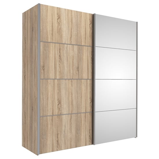 Read more about Trek mirrored sliding doors wardrobe in oak with 5 shelves