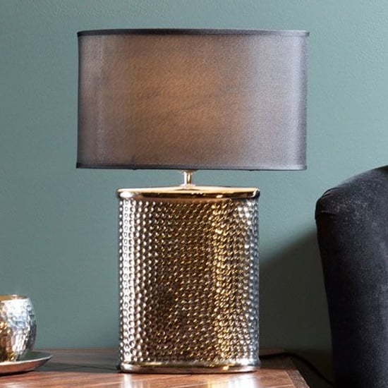 Read more about Trento black fabric shade table lamp with chrome hammered base