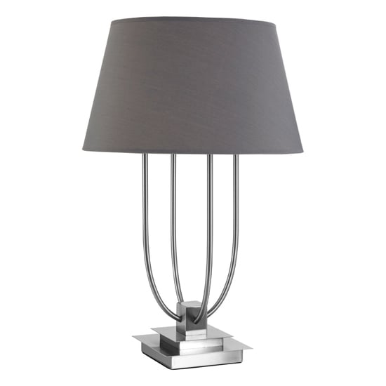 Product photograph of Trento Grey Fabric Shade Table Lamp With Eu Plug In Nickel from Furniture in Fashion