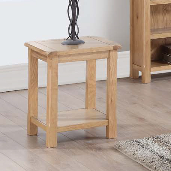 Photo of Trevino end table in oak with shelf