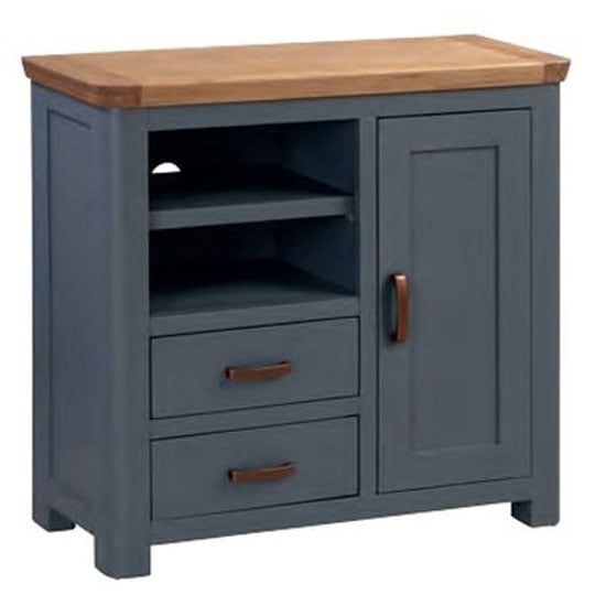 Read more about Trevino wooden tv sideboard in midnight blue and oak