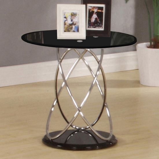 Read more about Einav black glass lamp table round with high gloss base