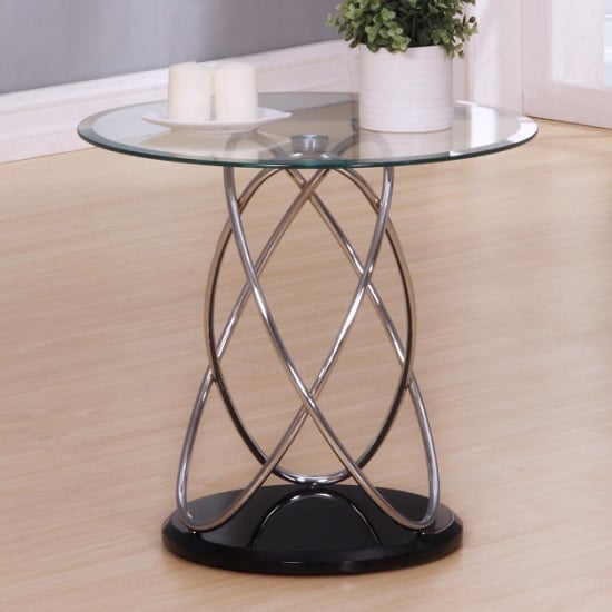 Read more about Einav clear glass lamp table round with black high gloss base