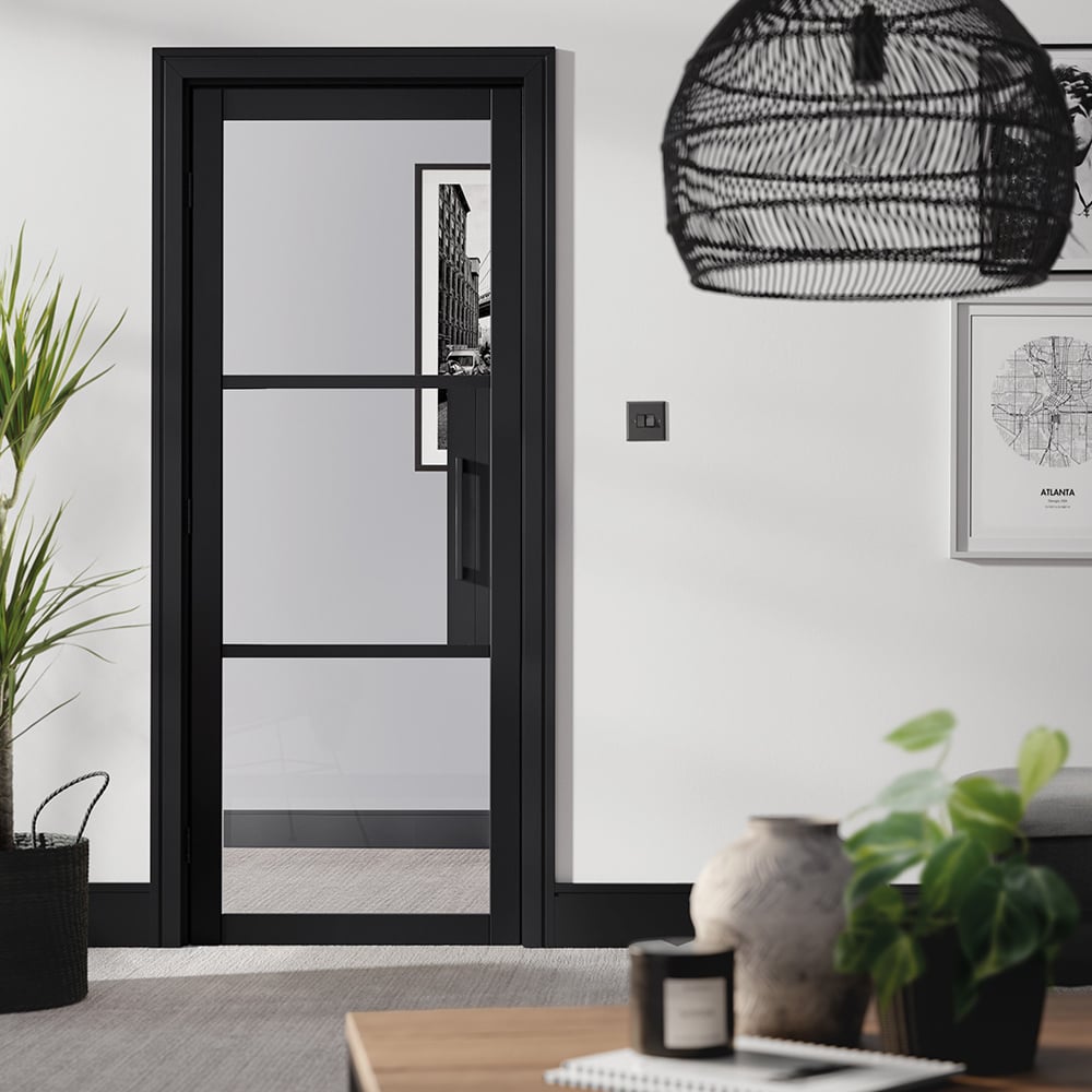 tribeca 1981mm x 610mm 3l clear glazed internal door in black